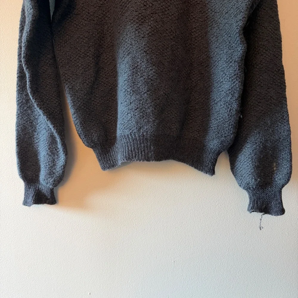 Giorgio Armani Vintage Mens Henley Sweater Charcoal Grey Boucle Textured Knit - Picture 6 of 8